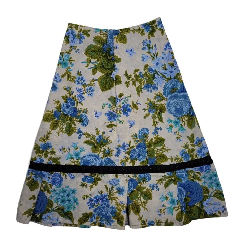 ABANDON SHIP skirt textured tapestry floral rose midi XS‎